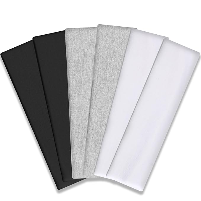 IVARYSS Workout Headbands for Women Non Slip, Premium Stretchy Soft Fabric Head Bands for Women's Hair, Wear for Yoga, Running, Sport, 6 Pack, Black White Grey