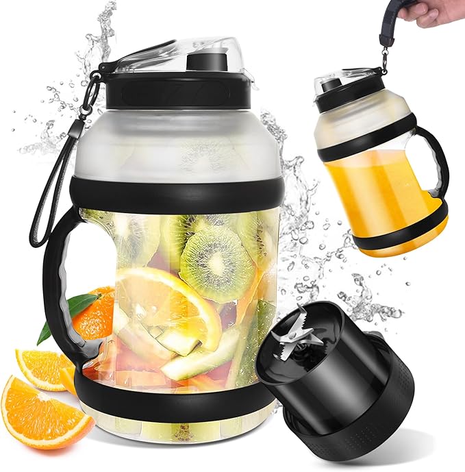 Portable Blender for Shakes and Smoothies 64oz Rechargeable Bottle Blender portable blender with Type-C Rechargeable on the go with Dual-Lid for Outdoor Travel Gym Party (Black)