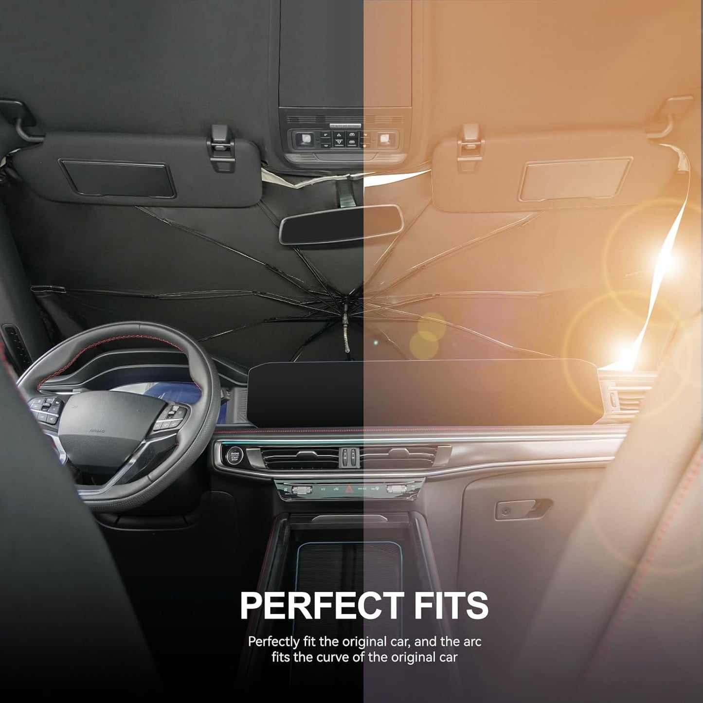 2020-2025 Upgraded for Ford Explorer Sunshade, Portable Foldable Sunshade Accessories, [Nano Ice Crystals Coating] UV Protection, Keeps Interior Cool (for Ford Explorer 2020-2025)