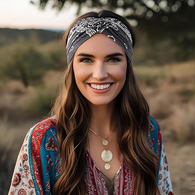 Wide Headbands for Women Yoga Running Sports Headhand Bandana Boho Non Slip Sweat Head Bands Accessories 4 Pack