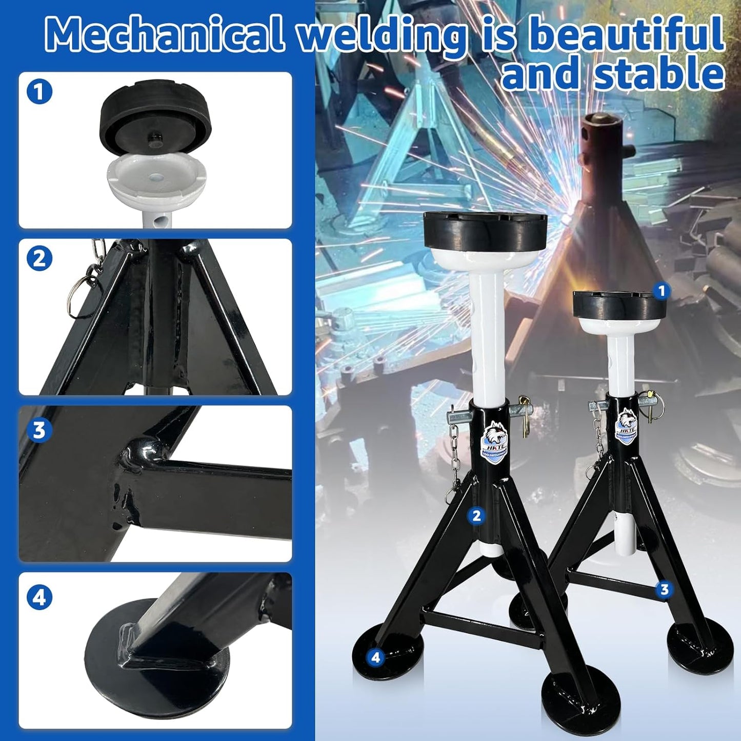 HKTE 4 Ton Heavy Duty Jack Stands, Security Locking Pins, 8,000 lbs Capacity, 2pack