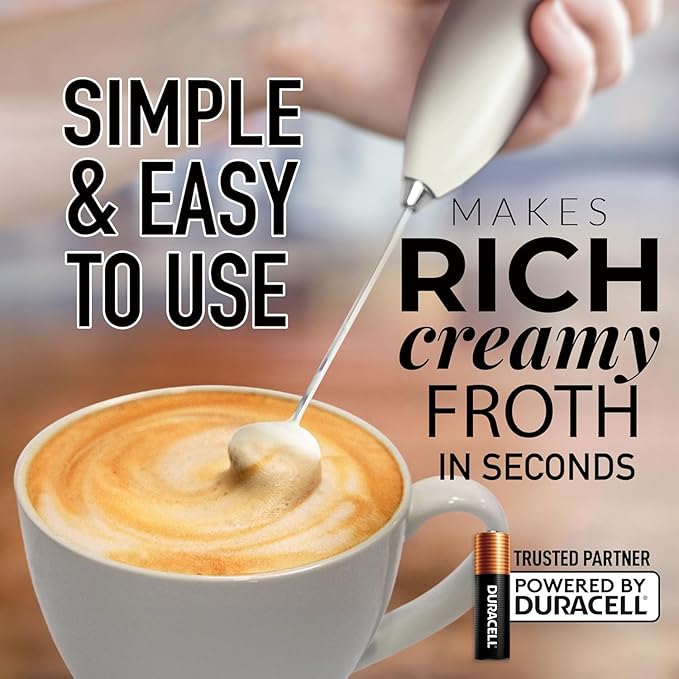 Zulay Kitchen Handheld Milk Frother with Duracell AA Batteries – Ultra Fast Electric Mixer & Foam Maker, Easy-Clean Drink Mixer for Coffee & More