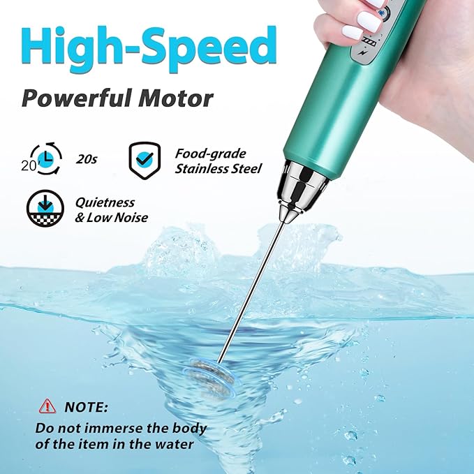 Milk Frother Rechargeable Handheld-Electric Whisk 3 Speed Adjustable, Coffee Frother Wand with 3 Stainless Whisks, Electric Foam Maker, Drink Mixer Blender for Latte Cappuccino Matcha Egg