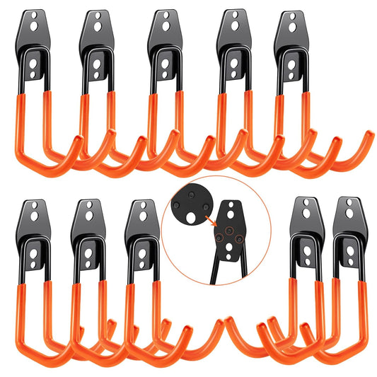 3-H Heavy Duty Garage Hooks [10 Pack] - 3-Round Welding Tech Holds 22lbs More - Thickened Steel Wall Mount for Ladders, Tools & Storage - Rustproof Utility Hardware