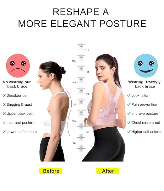 URSEXYLY Posture Corrector for Women and Men Adjustable Upper Back Brace Breathable Spine Support-Neck, Shoulder, Clavicle, Back Relief (M/L, Pink)