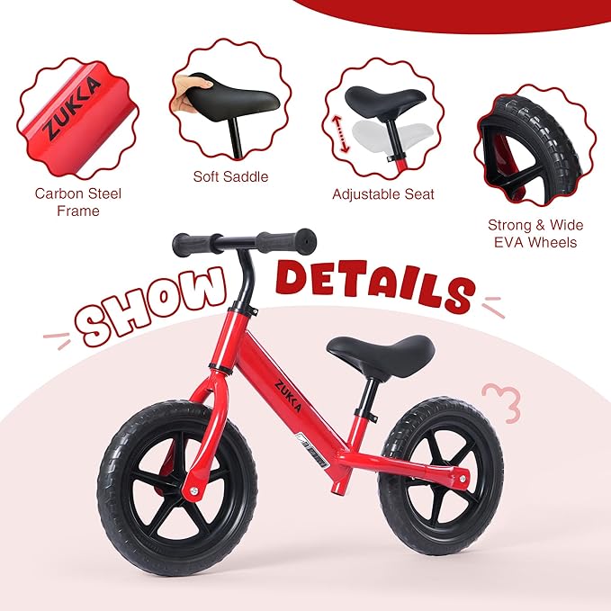 12 inch Toddler Balance Bike Adjustable Handlebar & Seat Anti-Slip Grip Suitable for 2-5 Years Old with Footrest Lightweight for Tolddlers Boys Girls Multiple Colors to Choose