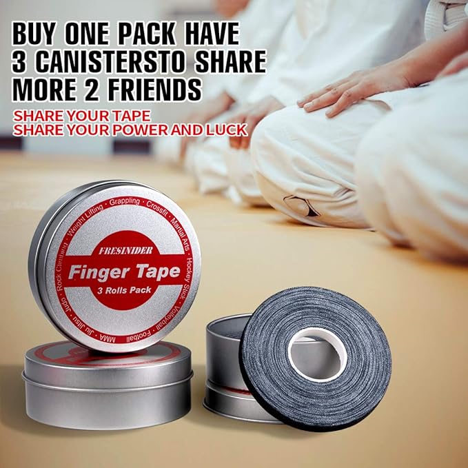 Finger Tape - Strong Athletic Tape | 0.3” x 45 Feet (9 Pack) Tin Set | No Sticky Residue | for Rock Climbing, BJJ Jiu Jitsu, Grappling, Judo, MMA, Rock Climbing and Martial Arts (Black)