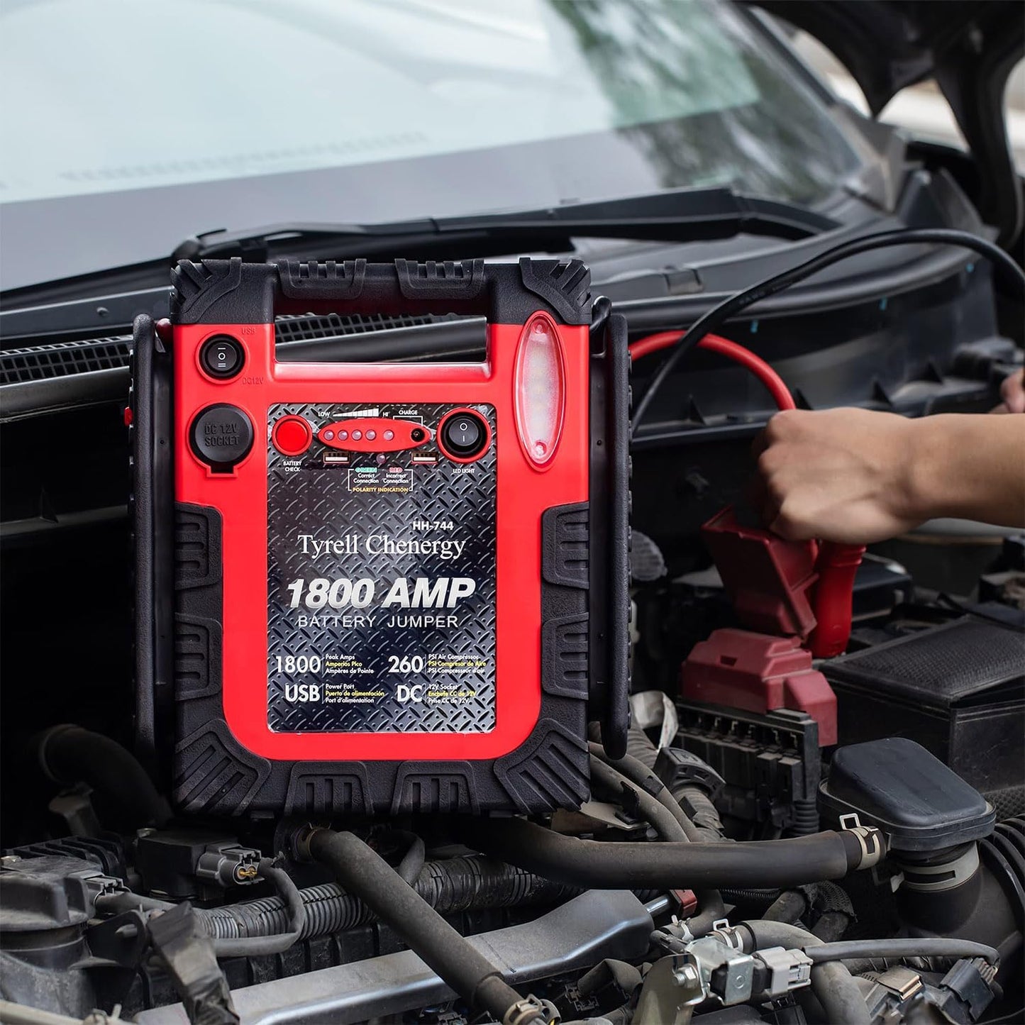 New Upgrade 1800A Car Battery Jump Starter with Air Compressor, 20000mAh 12V Auto Lead-Acid Battery Booste, 260PSI Tire Inflator (Up to 8.0L Gas/Diesel) with LED Light & USB