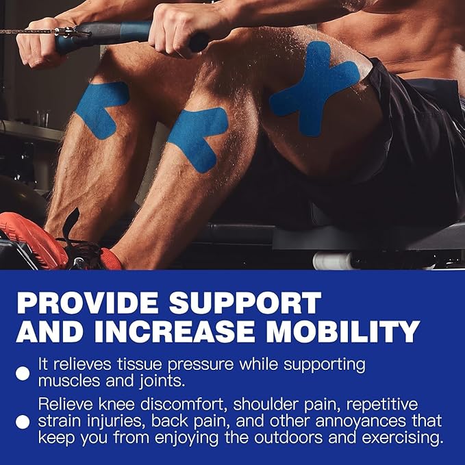 Kinesiology Tape X-Tape– Advanced Support for Knees and Muscles, Waterproof Athletic Tape with Precut Strips for Easy Use, Ideal for Sports, Injury Prevention, and Recovery, 20 Count (Blue)