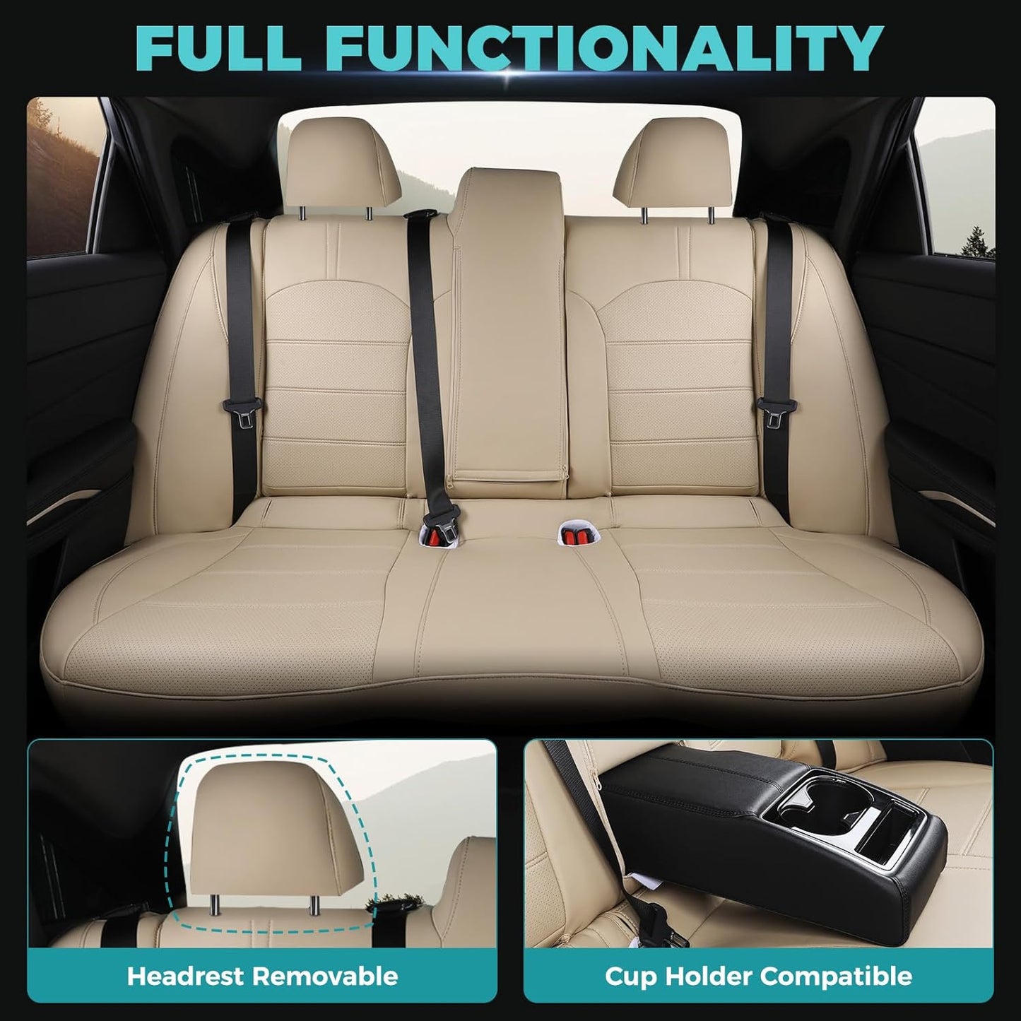 for Toyota Camry Seat Covers XLE XSE V6 2018 2019 2020 2021 2022 2023 2024 - Waterproof Breathable Leather Seat Covers for Cars, Custom Fit Car Seat Covers Full Set, Beige Not for Hybrid