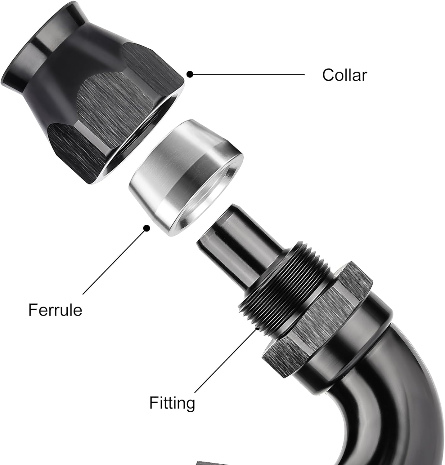 EVIL ENERGY 12AN 150 Degree PTFE One Piece Full Flow End Hose Fitting Aluminum Black