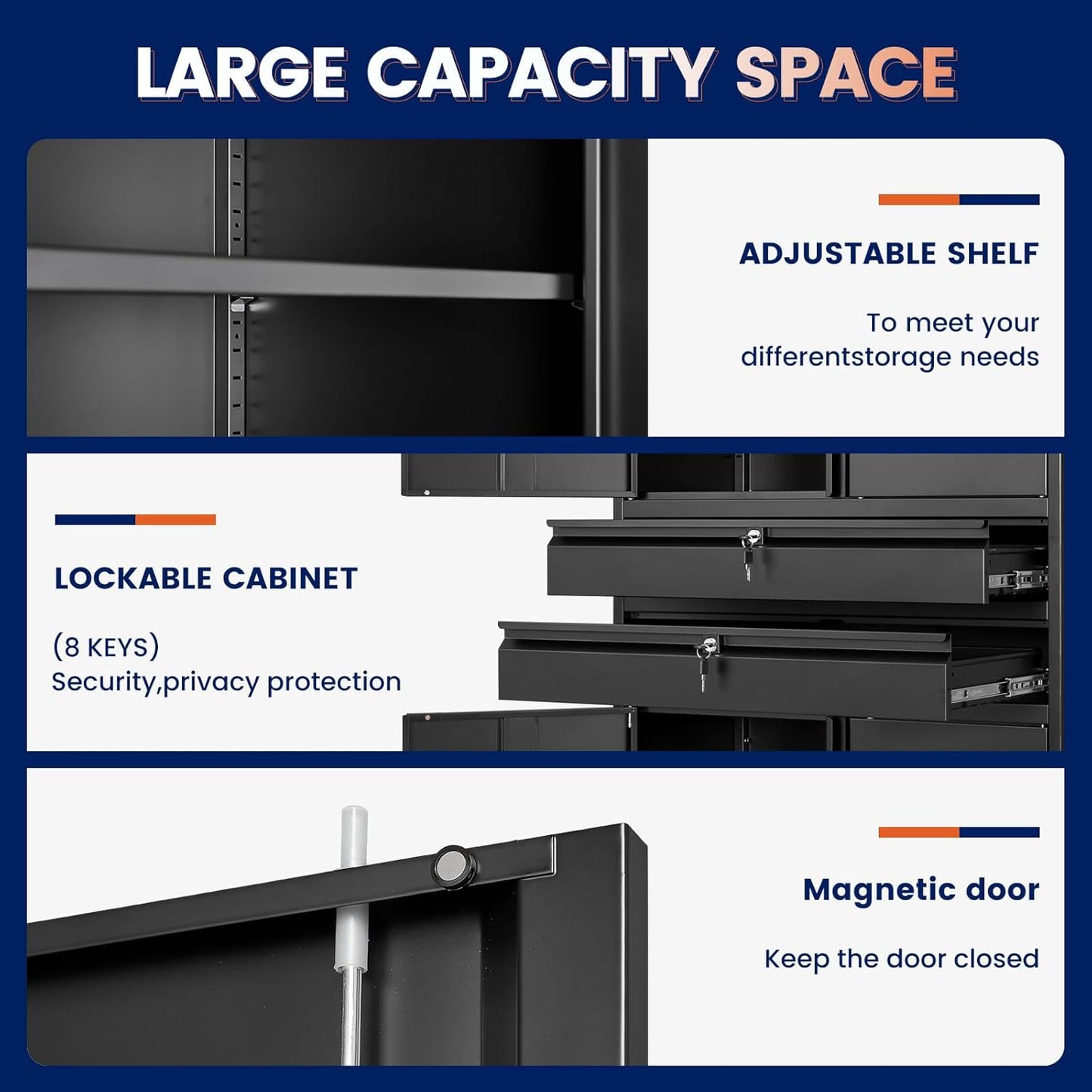 Yizosh Metal Garage Storage Cabinet with Locking Doors and Adjustable Shelves, 71" Tool Storage Cabinet with 2 Drawer for Garage,Warehouse
