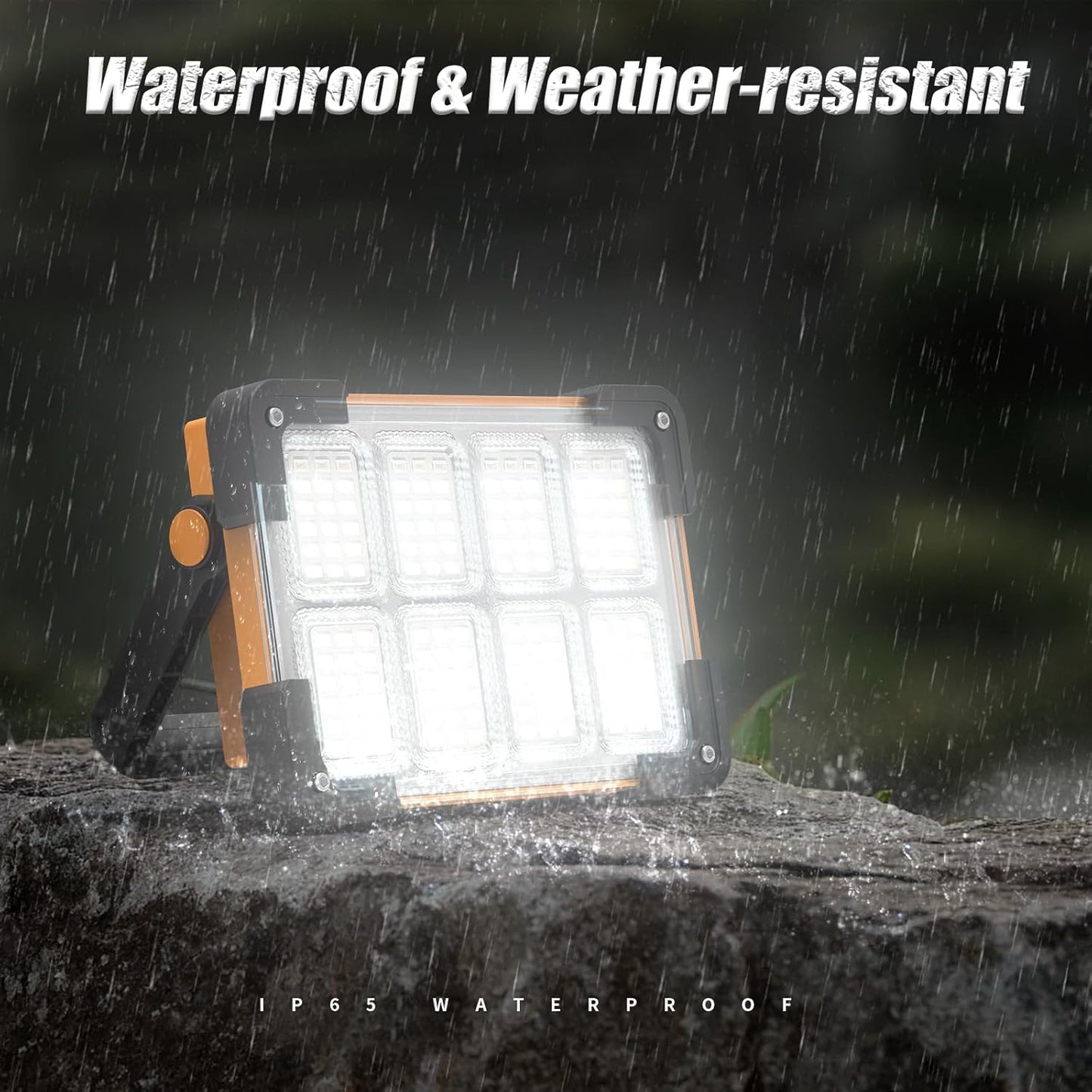 120W Solar Rechargeable Work Light, 144 LED 10000LM Led Work Light with 4 Modes, Portable Flood Light with Stand, IP66 Waterproof Outdoor Working Light for Emergency Mechanic Camping Repair (Yellow)