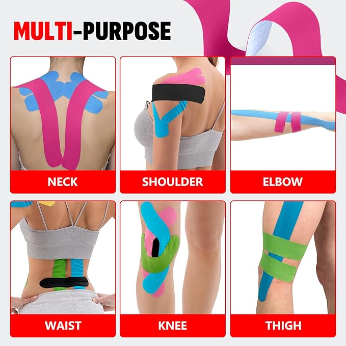 40PCS Precut Kinesiology Tape Strips, 8 Colors 2 inch x 10 inch Cotton Athletic Tape, Kinetic Tape, Elastic Muscle Tape, Sports Tape, Knee Tape for Exercise and Daily Use