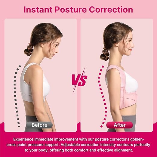 Fit Geno Posture Corrector for Women: Adjustable Lightweight Upper Back Brace for Neck Shoulder & Upper Back Pain Relief - Improve Posture Correct Hunchback Slouching Kyphosis Invisible Under Clothes (XX-small)