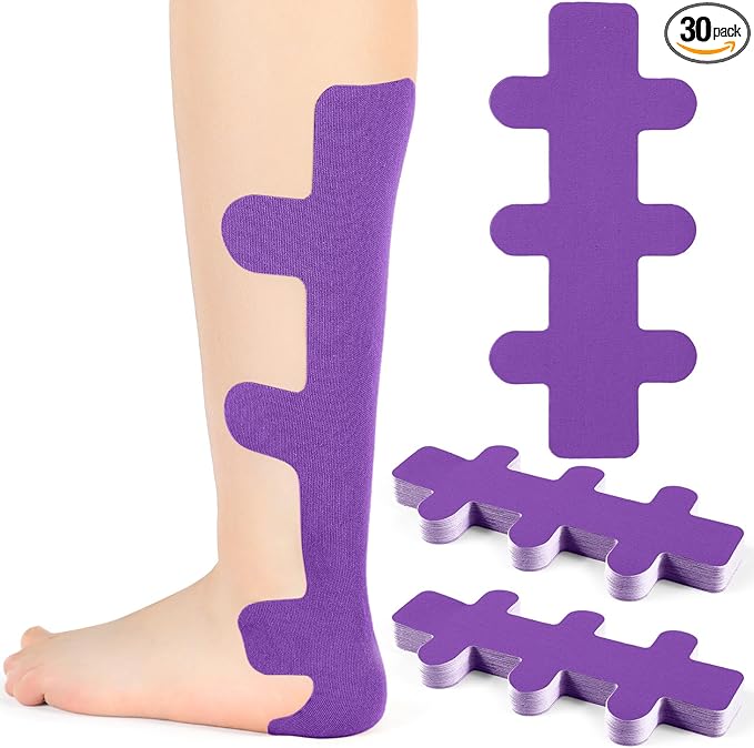 30 Pcs Achilles Tendonitis Kinesiology Tape Precut Achilles Tendon Ankle Tape Latex Free for Sprained Ankle Relief Muscle Support Foot Pain Athletic Sport(Purple)