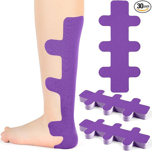30 Pcs Achilles Tendonitis Kinesiology Tape Precut Achilles Tendon Ankle Tape Latex Free for Sprained Ankle Relief Muscle Support Foot Pain Athletic Sport(Purple)