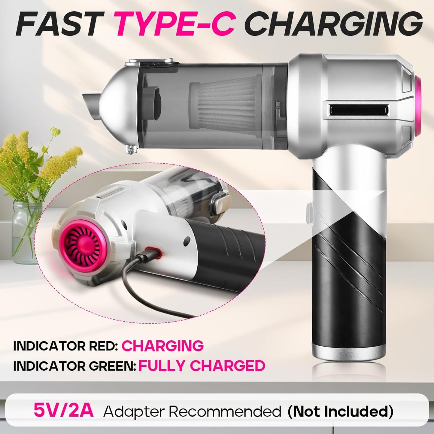 PeroBuno Car Vacuum Portable Cordless, 18000PA Suction, 3-in-1 Foldable Handheld Vacuum & Air Duster with Brushless Motor, 40mins Runtime, One-Click Dust Removal for Car Home Cleaning