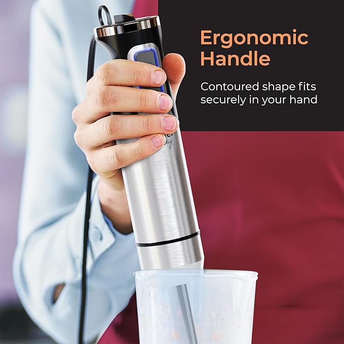 MuellerLiving Immersion Blender Handheld - 8 Speed Stainless Steel Electric Hand Blender, Emulsion Blender Stick Kitchen Gadget with Turbo Mode