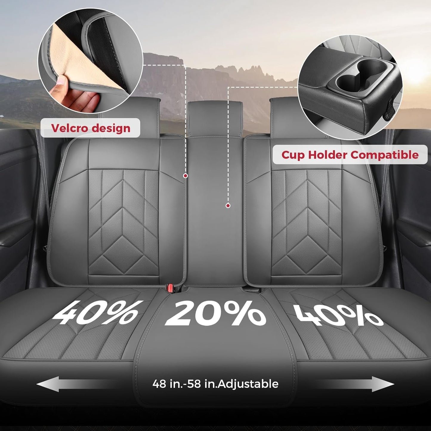 Grey Car Seat Covers Full Set - Waterproof Leather Car Seat Protector Universal Fit Forester Legacy Impreza Tucson Elantra Santa Fe Kona