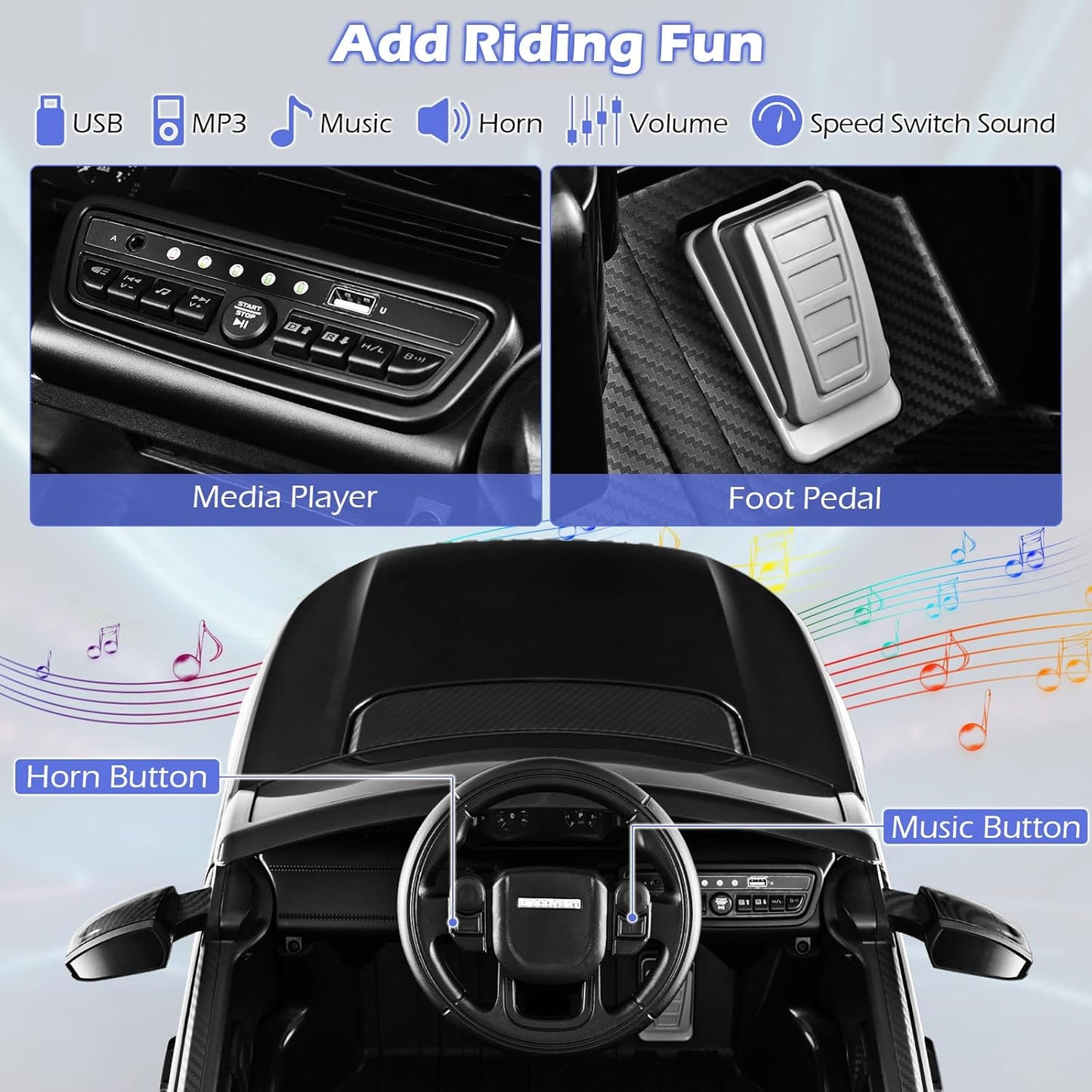 Costzon 12V Kids Ride On Car, Licensed Land Rover Electric Vehicle w/Remote Control, Lockable Doors, Slow Start System, LED Lights & Speed Switch Sound, Music & Horn, MP3 & USB (Black)