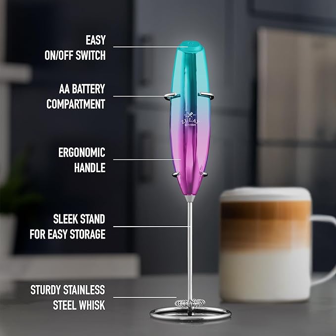 ZK Exec Series UV Milk Frother - Teal Pink Fade w Silver OG Stand