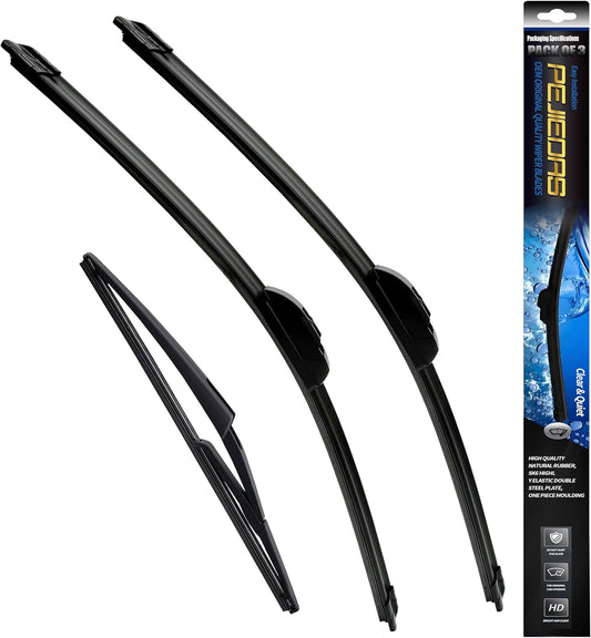 3 Wiper Blades, Front Wiper + Rear Wiper Blades for Jeep Wrangler 2007-2017 (15 inch + 15 inch + 13 inch) OE Original Style