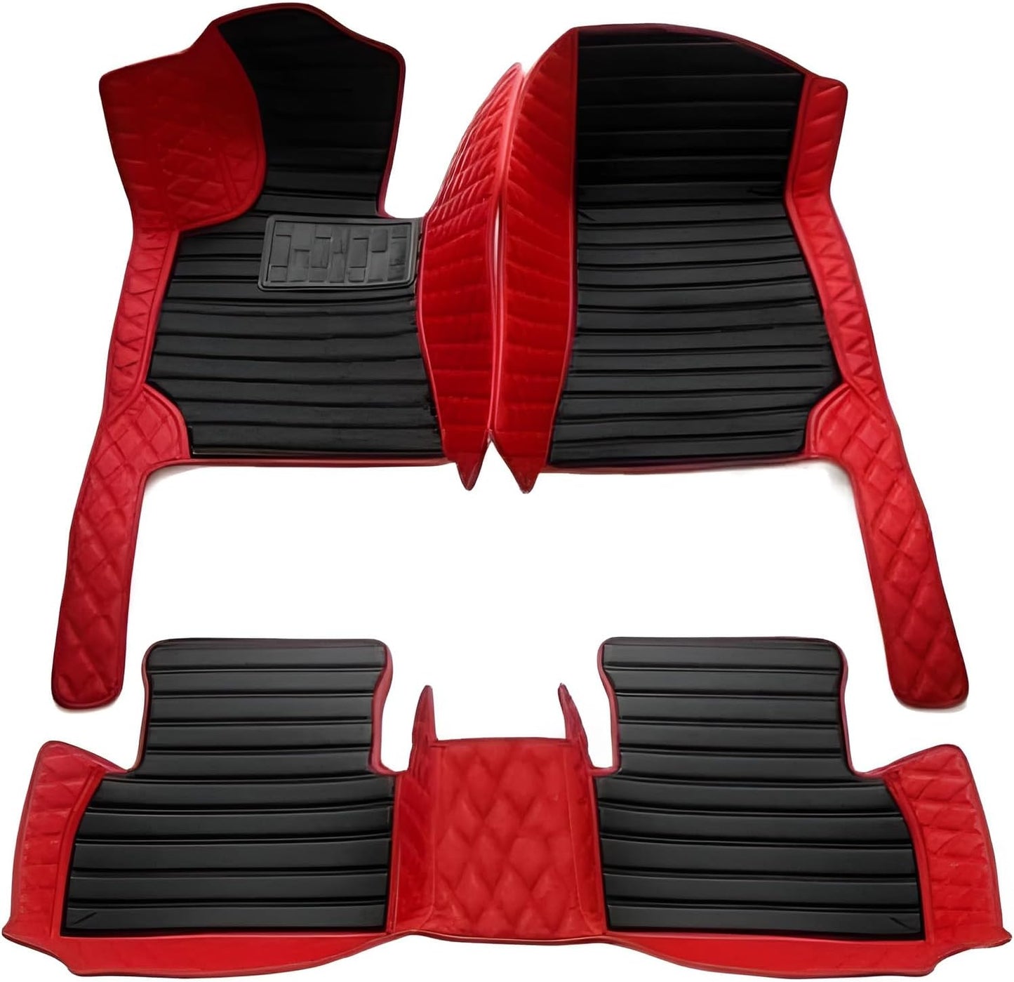 Add Personal Touch to Your Vehicle with IMEISH Customizable Logo Text Car Mats for 99% of vehiclesPads Protection Non-Slip Leather Floor Liners (Red and Black Stripes)