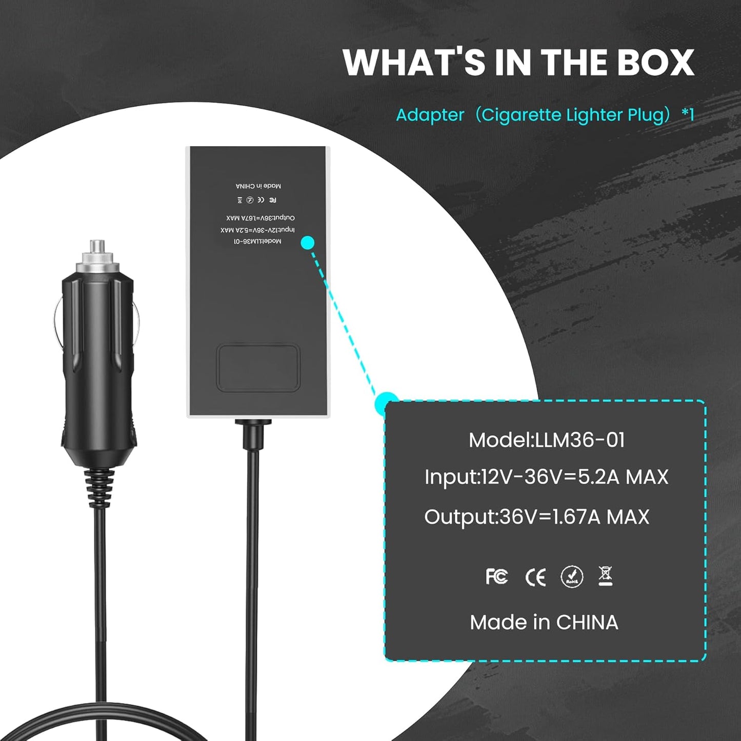 Car Charger/Car Power Adapter for Starlink Mini, 12V/24V/36V Cigarette Lighter Adapter with 20 AWG 40inch Cable on Car/Truck/RV/Boat, Step-Up Converter, Support 60M/200FT Extended Range