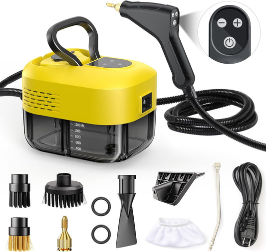 Handheld Steam Cleaner for Home＆Kitchen, 212°F High Temperature, 1200ML Tank, Portable Steam Cleaner for Car Carpet Detailing Window Floor Couch Grease Tile, Pressurized Steamer for Cleaning