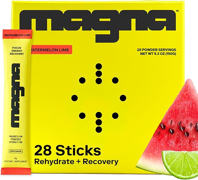 Magna Electrolyte Powder Drink Mix for Hydration, Energy & Focus Support with Magnesium L Threonate, Malate & Glycinate, Sodium, Potassium, Vitamin D, B6 & B12, Watermelon Lime Flavor, 28 Servings
