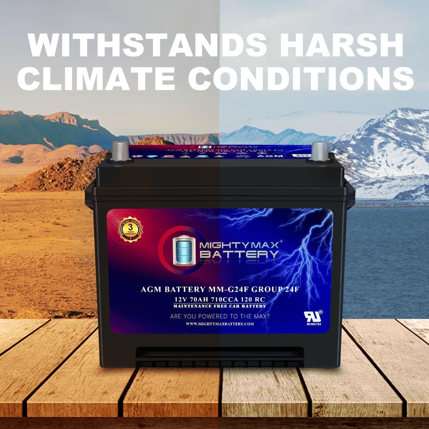 Mighty Max Battery MM-G24F Start and Stop Car BCI Group Size 24F 12V 70Ah, 120RC, 710 CCA Rechargeable AGM Car battery