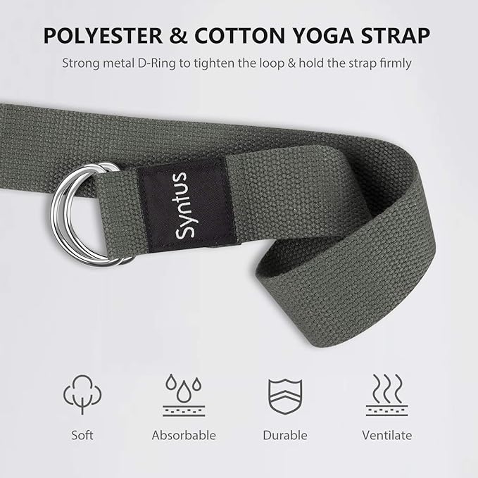Syntus Yoga Block and Yoga Strap Set, 2 Soft Non-Slip Yoga Blocks 9×6×4 inches, 8FT Metal D-Ring Strap for Yoga, General Fitness, Pilates, Stretching and Toning