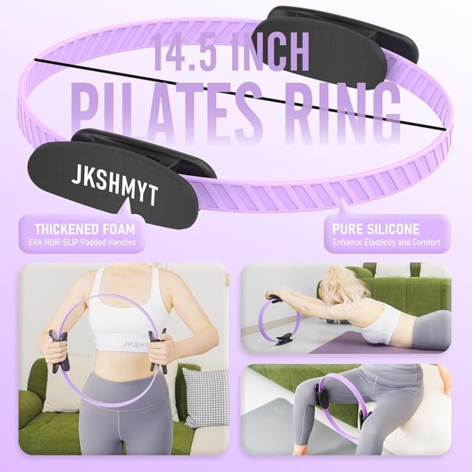 JKSHMYT Pilates Ring-14.5" Home Pilates kit with Padded Handles, Mini Ball, Resistance Bands, Guide & Bag, Better me Pilates Essentials Set for Workouts Women