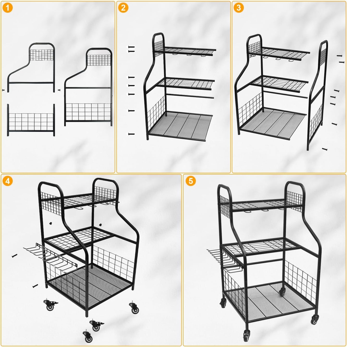 FZK Garden Tool Organizer,Heavy Duty Steel Yard Tool Organizer for Garage,Up to 49 Long-Handled Tools, Garden Tool Storage with Wheels,Garden Tool Organizer for Garage,Black