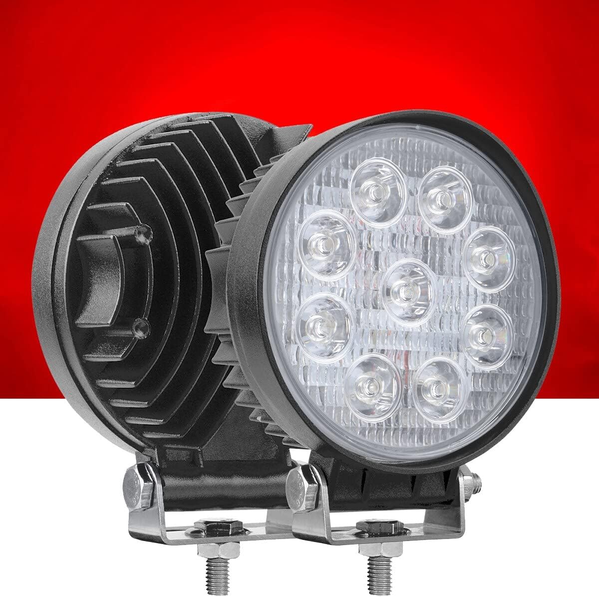 27W Spot Red Round Work LED Light Fog Offroad Off Road Lights Driving Lamp Waterproof for Hunting Pickup UTV Truck Car Boat SUV Boat 4WD ATV 12V 24V 4x4 Tractor Motorcycle（2pcs）