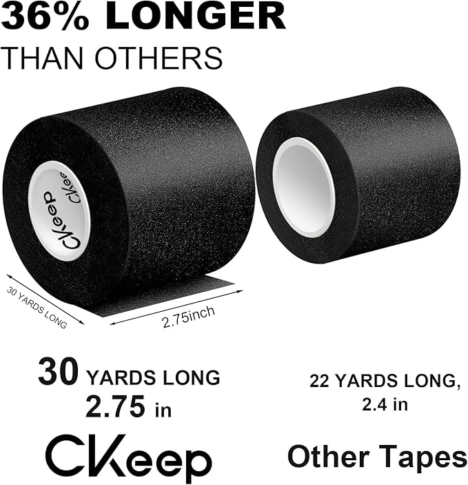 CKeep Pre Wrap Athletic, 3 Rolls Black Prewrap Athletic Tape, Foam Underwrap Sports Wrap for Hair