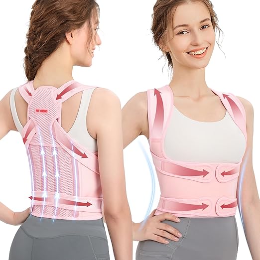 Fit Geno Back Brace Posture Corrector for Women, Shoulder Straightener, Adjustable Full Back Support, Upper and Lower Back Pain Relief - Scoliosis, Hunchback, Hump, Thoracic, Spine Corrector (Medium)