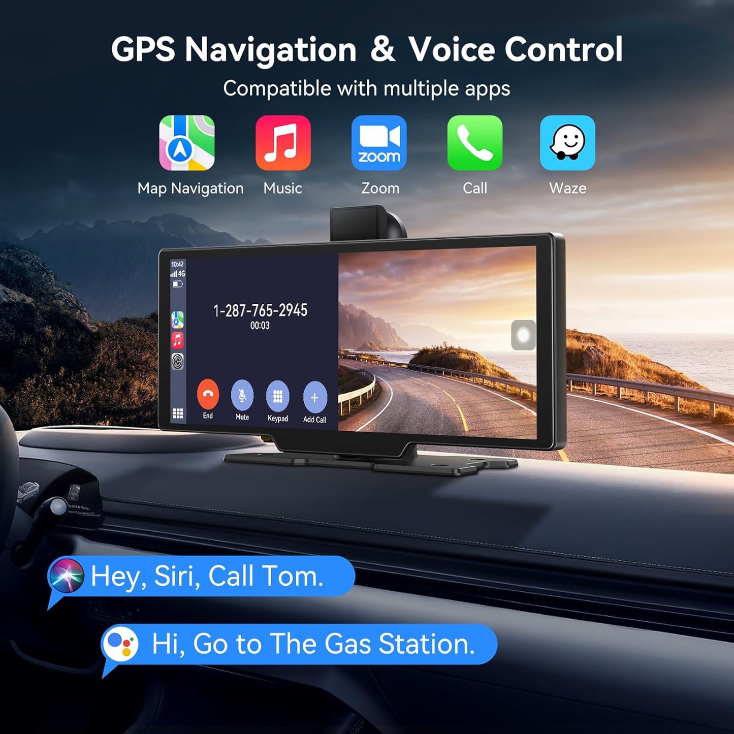 10.26" Carplay Screen for Car,Portable Car Play Screen with 4K Dash Cam,Carplay,Android Auto,1080P Backup Camera,GPS Navigation,Bluetooth,Loop Recording (10.26inch)