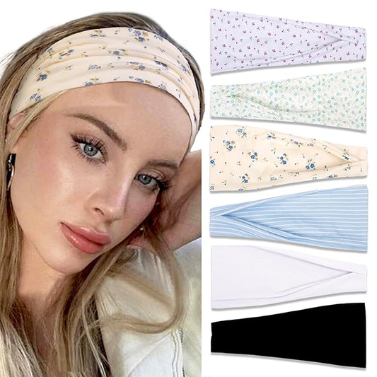 TERSE Headbands for Women Trendy Floral Women's Hair Bands, Non Slip Stretchy Sweat Bands 4 inches Wide, Fashion Hair Accessories for Yoga Workout Summer Head Bands
