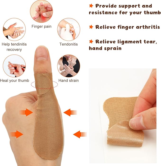 20pcs Precut Thumb Support Tape, Self Adhesive Toe Patches Finger Bandages Supplies for Sport Housework, Elastic Cotton Protecting Strap