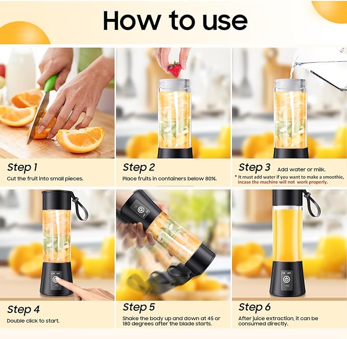 Portable Personal Size Mini Blender - 2025 Upgraded Cordless Blender for Smoothies & Shakes, Type-C Rechargeable, 380Ml Traveling BAP Free Juicer Cup for Sports/Travel/Home, 20000Rpm/Min Speed