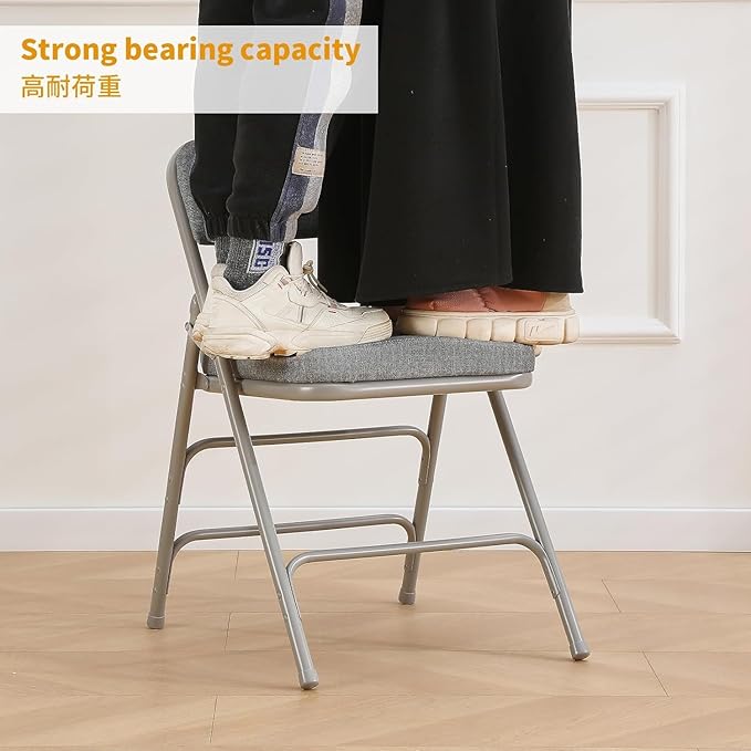BOOSDEN Padded Folding Chair 2 Pack, Foldable Chair with Fabic Thick Cushion, Heavy Duty Metal Folding Chair for Outdoor & Indoor & Dining & Party, Grey