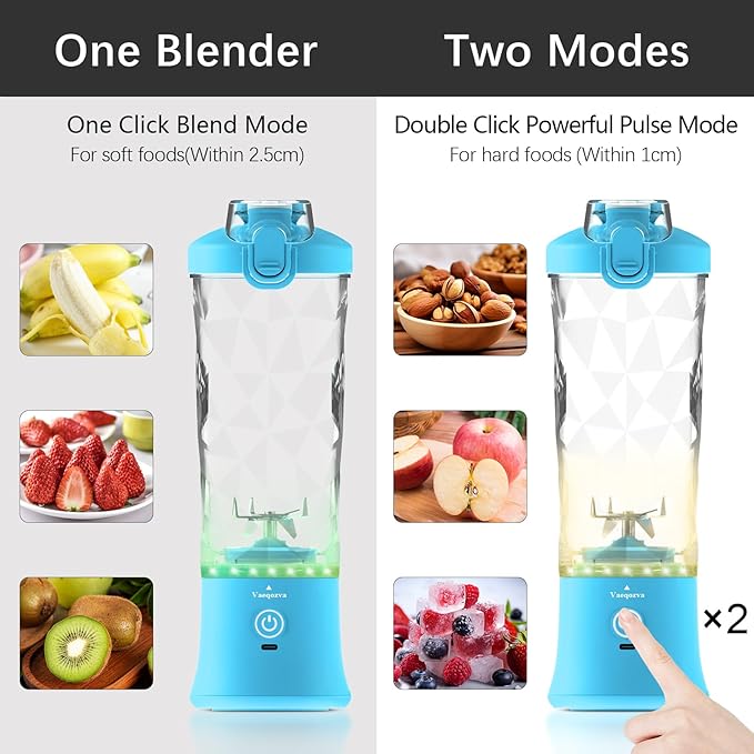 Portable Blender, Personal Size Blender for Shakes and Smoothies, Waterproof 20OZ USB Rechargeable Mini Blender Cup with 6 Sharper Blades 240W powerful Hand-held Blender for Kitchen/Home/Travel, Blue