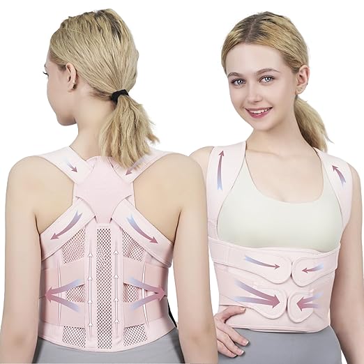 Posture Corrector for Women and Men Upgraded Back Brace, Adjustable Full Back Support for Upper and Lower Back Pain Relief, Shoulder Straightener for Hunchback, Scoliosis, Lumbar, Spine (Pink, Small)