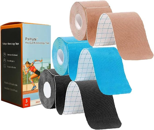 Kinesiology Tape Pro Athletic Sports Breathable Latex Free Tape for Ankle Knees Elastic Running Tennis Swimming Football Sports Activities Tapes(3 Rolls,60 Precut Strips Mixed)