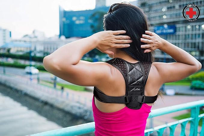 Dr. Arthritis Doctor Developed Posture Support/Posture Correct/Stabilizer/Back Brace & Handbook - Fully Adjustable for Upper & Lower Back Pain. Suitable for Men & Women (Black, M)