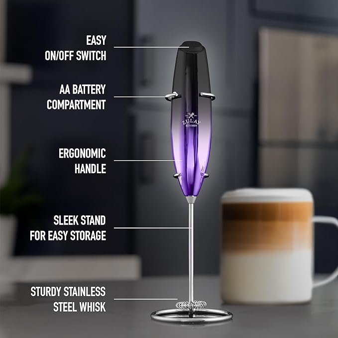 Zulay Kitchen Executive Series Milk Frother Wand - Upgraded & Improved Stand - Ideal Coffee Gift - Coffee Frother Handheld Foam Maker For Lattes - Electric Milk Frother Handheld For Cappuccino