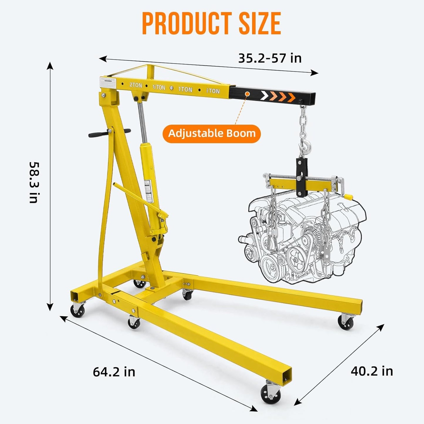 Engine Hoist with Lever, 2 Ton 4000 Lbs Heavy Duty Folding Cherry Picker Engine Lift Hydraulic Tilting, Shop Crane with Lever with 6 Caster for Garage, Car Shop, Auto Repair