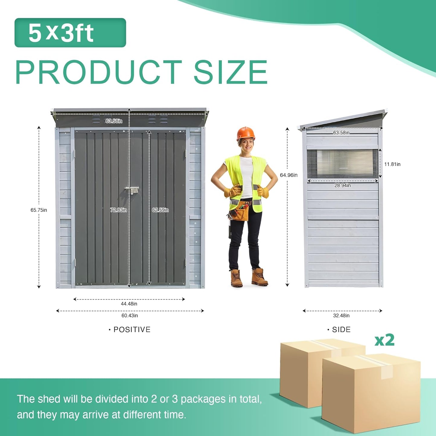 5x3 FT Outdoor Storage Shed with Windows, Wood & Metal Garden Shed, Small Outside Storage Shed Waterproof for Backyard, Garden, Patio, 4 Vents (Without Floor) Gray